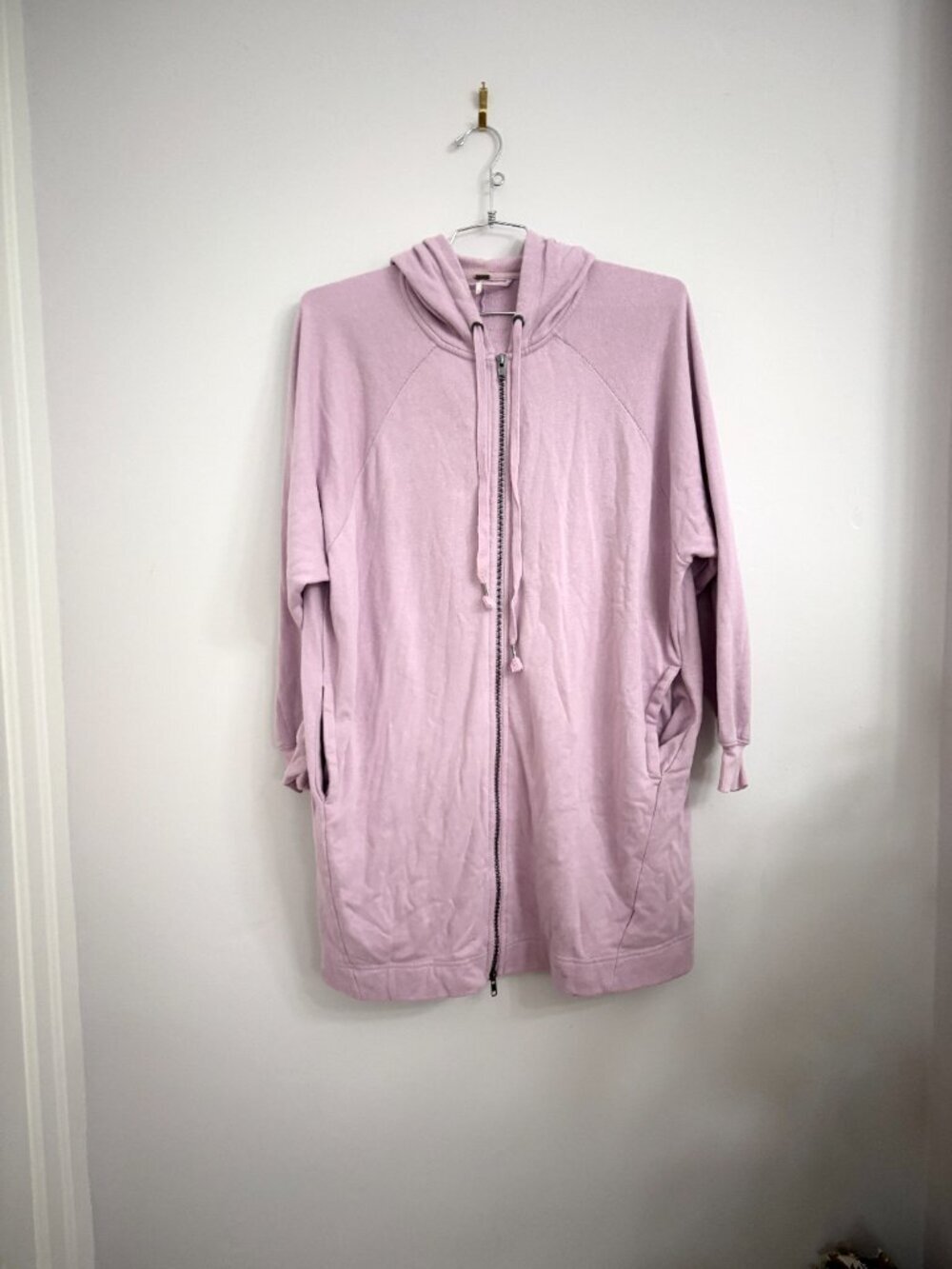 Free People Lavender Pink Oversized Long Zip Up Sweater Hoodie - XS - Picture 14 of 14